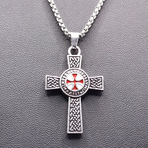 Silver Knights Templar Crusader Cross Necklace Men's Christmas Birthday Gift NEW